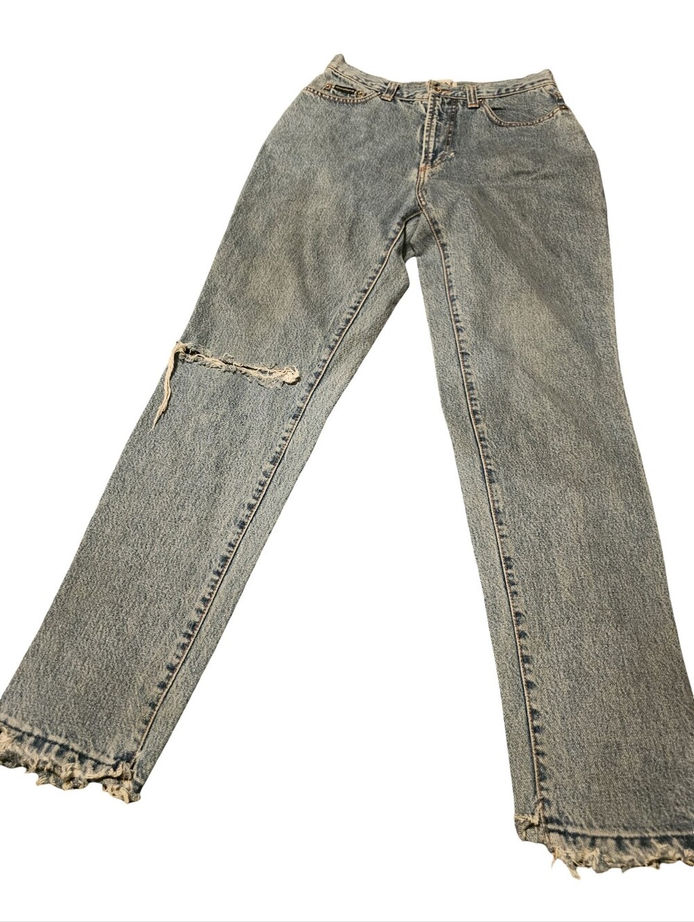 Dolce & Gabbana Light Blue Straight-Leg Jeans with Distressed Hem